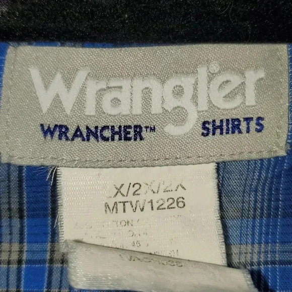 Wrangler Wrancher Pearl Snap Large Blue Plaid Shirt Western Cowboy Cotton Blend - Picture 2 of 11